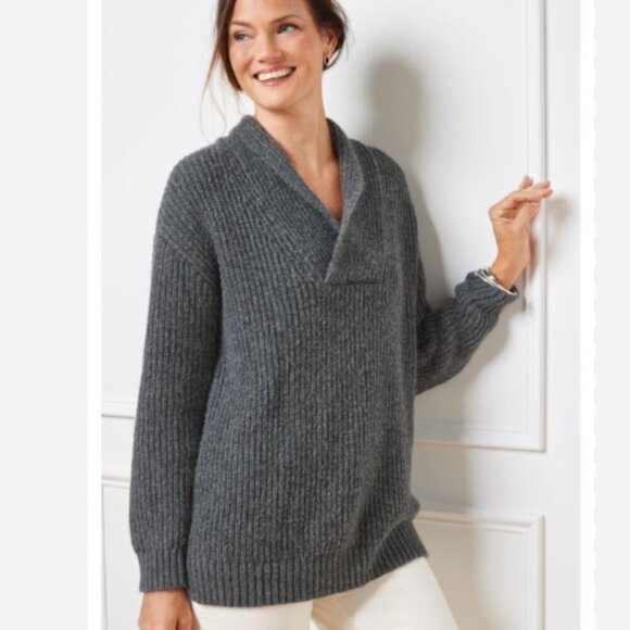 Talbots Shawl Collar Shaker Stitch Pullover Sweater Gray...